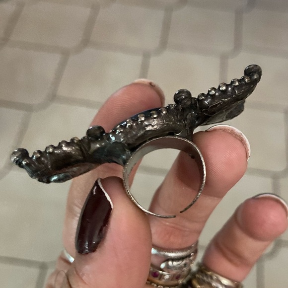 Natural blue iridescent labradorite gemstone triple moon adjustable ring - Picture 8 of 15